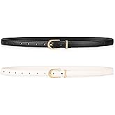 maikun 2 Pack Skinny Belt Women, Leather Waist Belt with Gold Alloy Buckle for Jeans Pants Dress