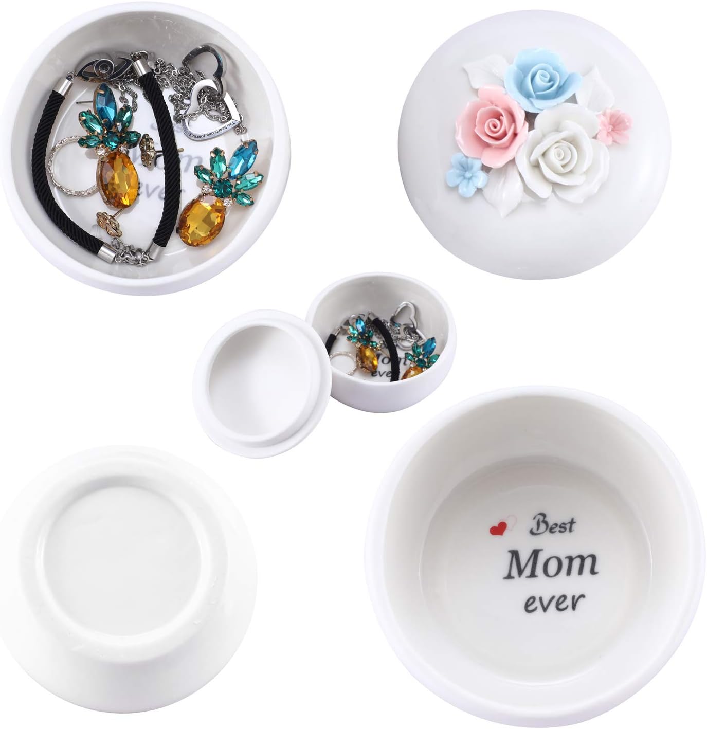 Mom Birthday Gifts Personalized Gifts for Mom from Daughte/Son, Ceramic Jewelry Box Ring Dish Decorative Trinket Box Home Decor, Thanksgiving Gifts Mom Gifts for Christmas (Jewelry Box (Round)): Home & Kitchen