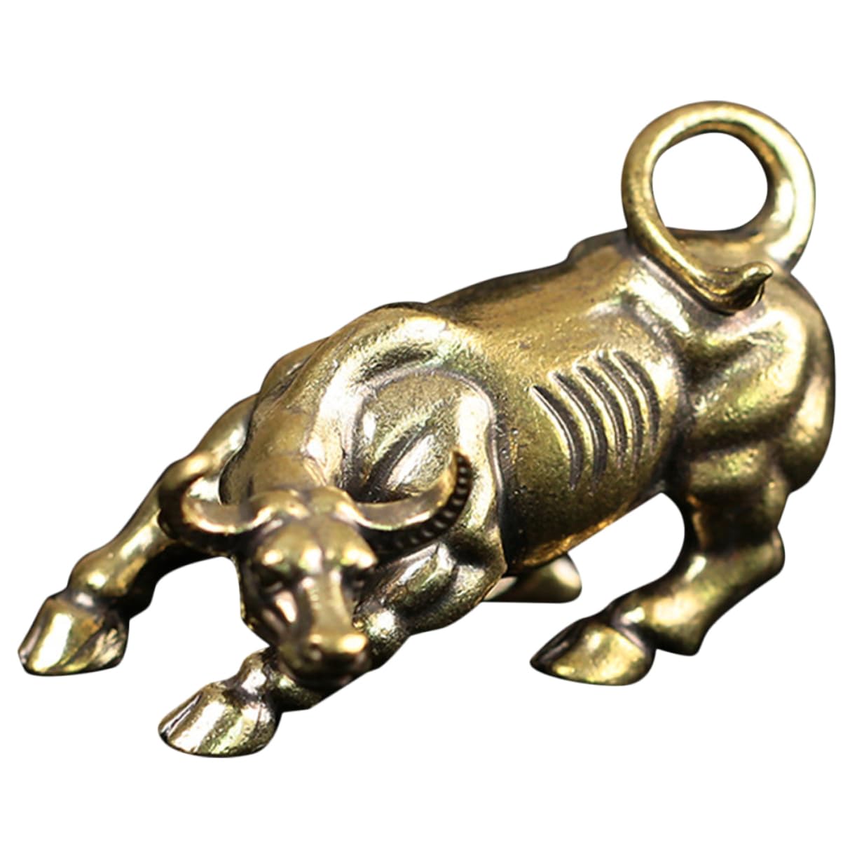 HOMSFOU Vintage Brass Bull Sculpture Miniature Cattle Figurine for Home and Office Decor Retro Bull Ornament for Housewarming and Business Openings