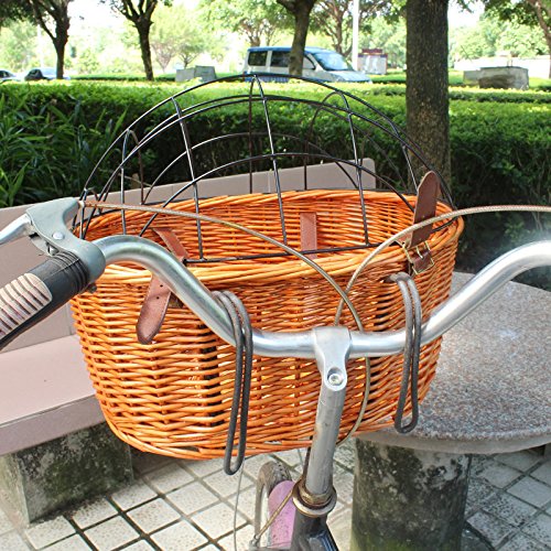 Dog Basket for Bike Bicycle Front Pet Cat Carrier Cage Willow Cage Hanging Basket Capacity12lbs - Thumbnail 5