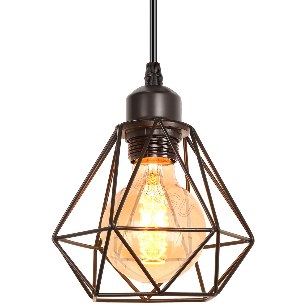 iDEGU Vintage Ceiling Pendant Light Fitting, Geometric Cage Style E27 Industrial Metal Chandelier Lamp Shade for Bedroom Living Room Dining Room, Black, Ø 16cm (1-Light)
