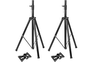 QWORK PA Speaker Stands Pair, 2 Pack Adjustable 39-77 Inches Speaker Stand, Heavy Duty DJ Tripod with Mounting Bracket