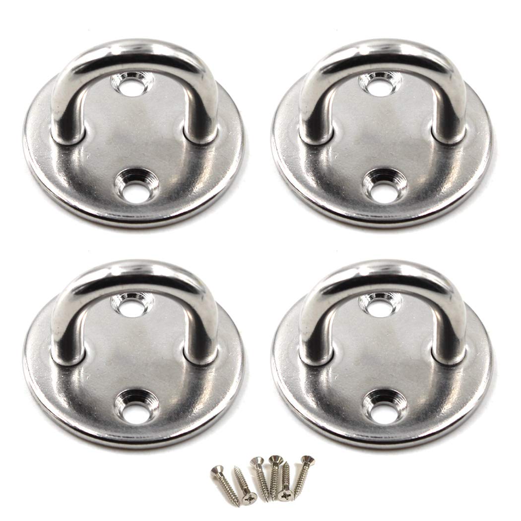 Flomore M8 Ceiling Hook Pad Eye Plate 304 Stainless Steel Wall Mount Hook Heavy Duty for Hanging (Pack of 4,Screws Included)