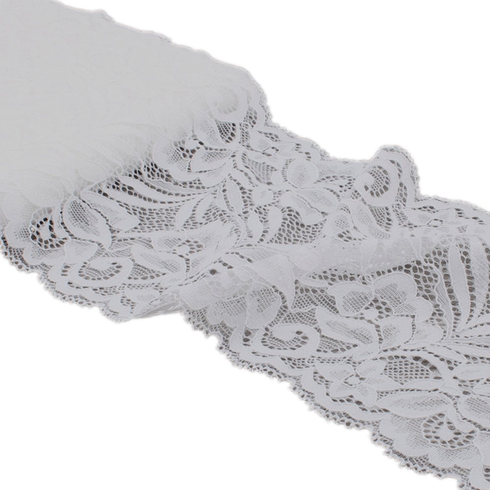 5 Yards Floral Lace Ribbon Stretch Tulle Lace Trim Elastic Webbing Fabric Width 15cm for DIY Jewelry Making Craft Clothes Accessories Gift Wrapping Wedding Party Decoration (White)
