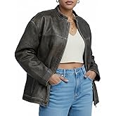 Women’s Oversized Vintage Leather Bomber Jacket – Genuine Lambskin, Distressed, Drop-Shoulder, Zip-Front