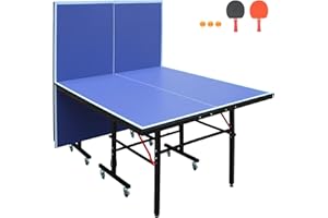 GENERIC Professional Table Tennis Table, Foldable Ping Pong Game Set for Indoor, 8FT 9FT Single Player Playback Mode Ping Pong Table with Net and Post Set, 2 Paddles and 3 Balls