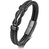 Udefw Infinity Bracelet for men，Men's Braided Leather Bracelet with Stainless Steel Knot Design, Brown/Black Woven Leather Bangle with Secure Clasp, Vintage - Style Wrist Jewelry for Daily Wear