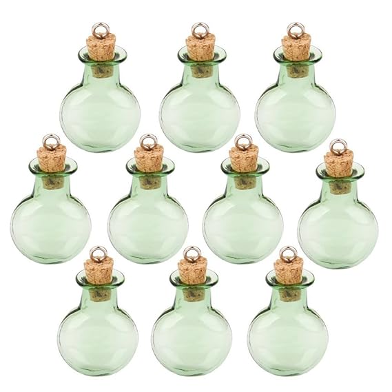 BESTOMZ Mini Glasfläschchen mit Korkverschluss / kleine Glasflaschen / Mini Flasche / Mini Fläschchen mit Korken 10 Stk (Gree