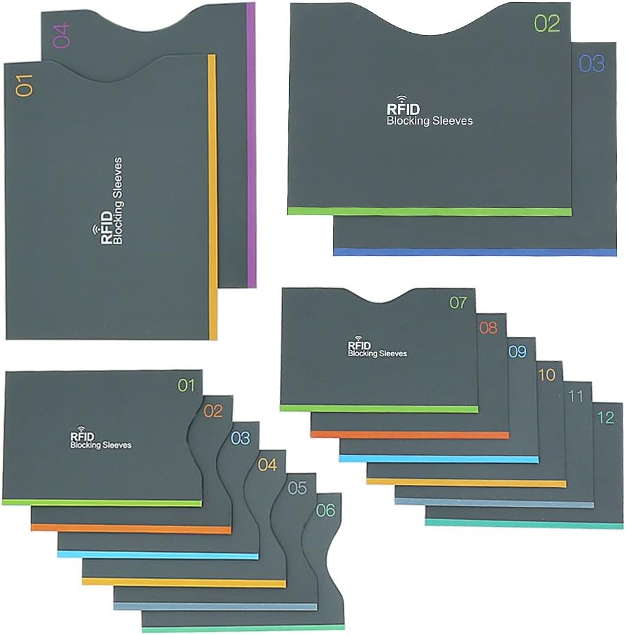 RFID Blocking Sleeves,12 Credit Card Holders and 4 Passport Protectors, Ultimate Premium Identity Theft Protection Sleeve Set for Men & Women, Smart Slim Profile Design, Perfectly Fits Wallet Purse