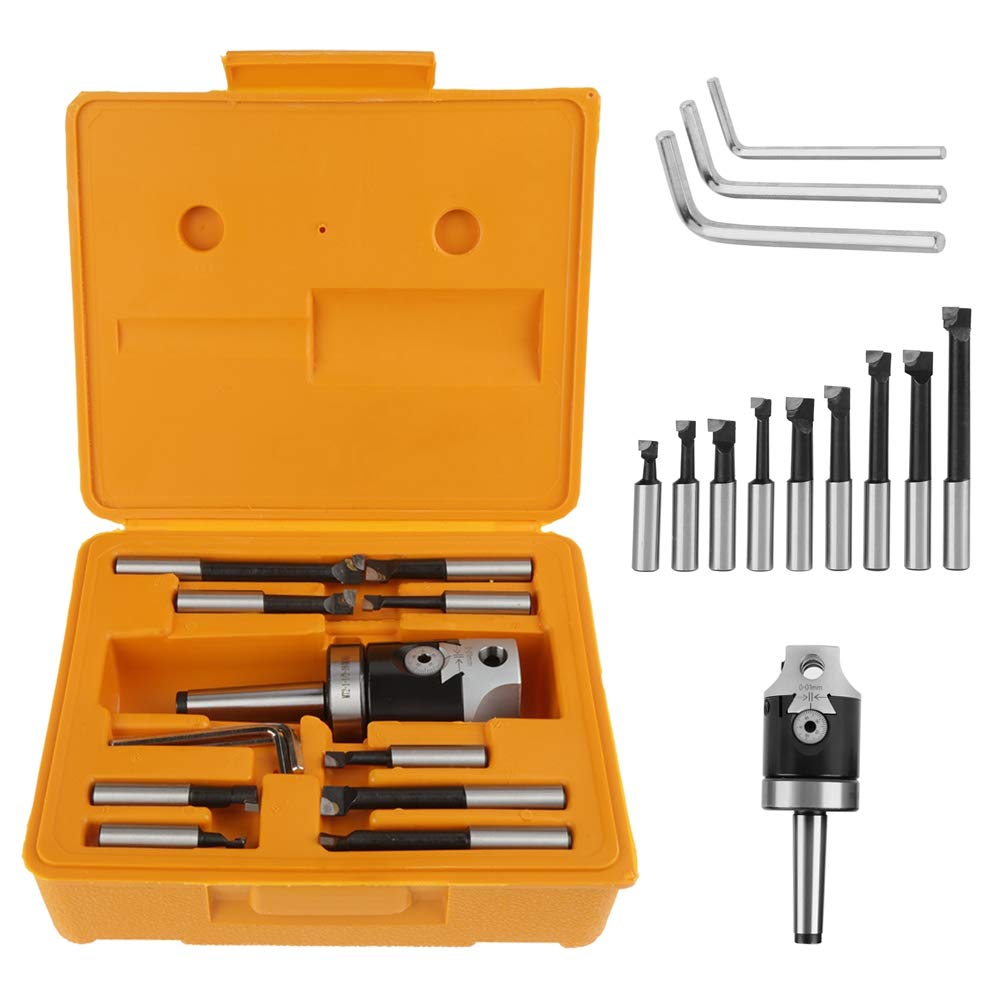Boring Head, MT2 -M10 F1-12 50mm Boring Head Set with 12mm Hole Accept + 9pcs Boring Carbide Tips with 12mm Shank Boring Tool Set for Milling Machine