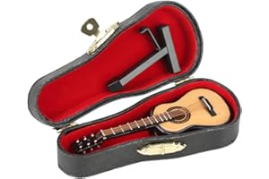 Wooden Mini Guitar Model Musical Ornaments with Guitar Stand and Storage Box