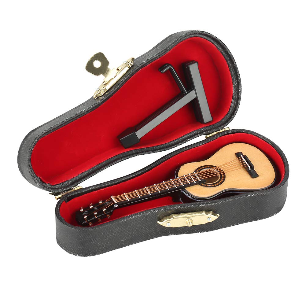 Lazmin Miniature Guitar Model, Wooden Guitar Instrument Ornament with Stand and Case, for Home Decoration, Gifts for Kids, Friends