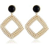 Rattan Earrings for women Summer Rattan Hoop Wicker Straw Earrings Handmade Beach Jewelry Woven Round Drop Dangle Earrings