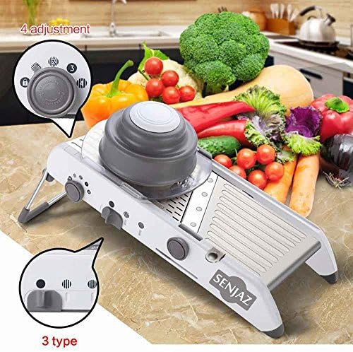 Adjustable Stainless Steel Mandoline Slicer, with integrated cutter and juliennes machine, 4 Blades, Grater Chopper Shredder Vegetable Onion Potato Carrot Slicer Food Kitchen, Gift for Her, By Senjaz