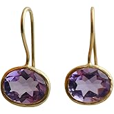 Citrine Gold Plated Sterling Silver Drop Earrings - Natural Gem Gemstone - Handmade Jewelry Gift Ideas for Her Women - Birthday Christmas Gift - Valentine's Day - Yellow Stone