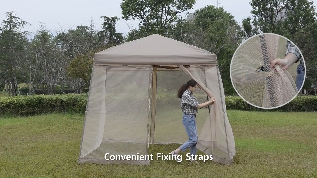 COOS BAY 10x10 Pop Up Canopy with Netting, Slant Leg Shelter, Beige image 19