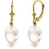 Galaxy Gold GG 14k Gold Leverback Dangle Earrings with Pointy Briolette Natural White Topaz Drops