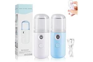 COLOTTE Easy Care Sunshine 15s Heat up Mini Travel Steamer, Portable Steamer Travel, Small Travel Steamer for Clothes/Face, Mini Handheld Garment Steamer, Fabric Steam Iron for Travel Home 2PC (White+Blue)