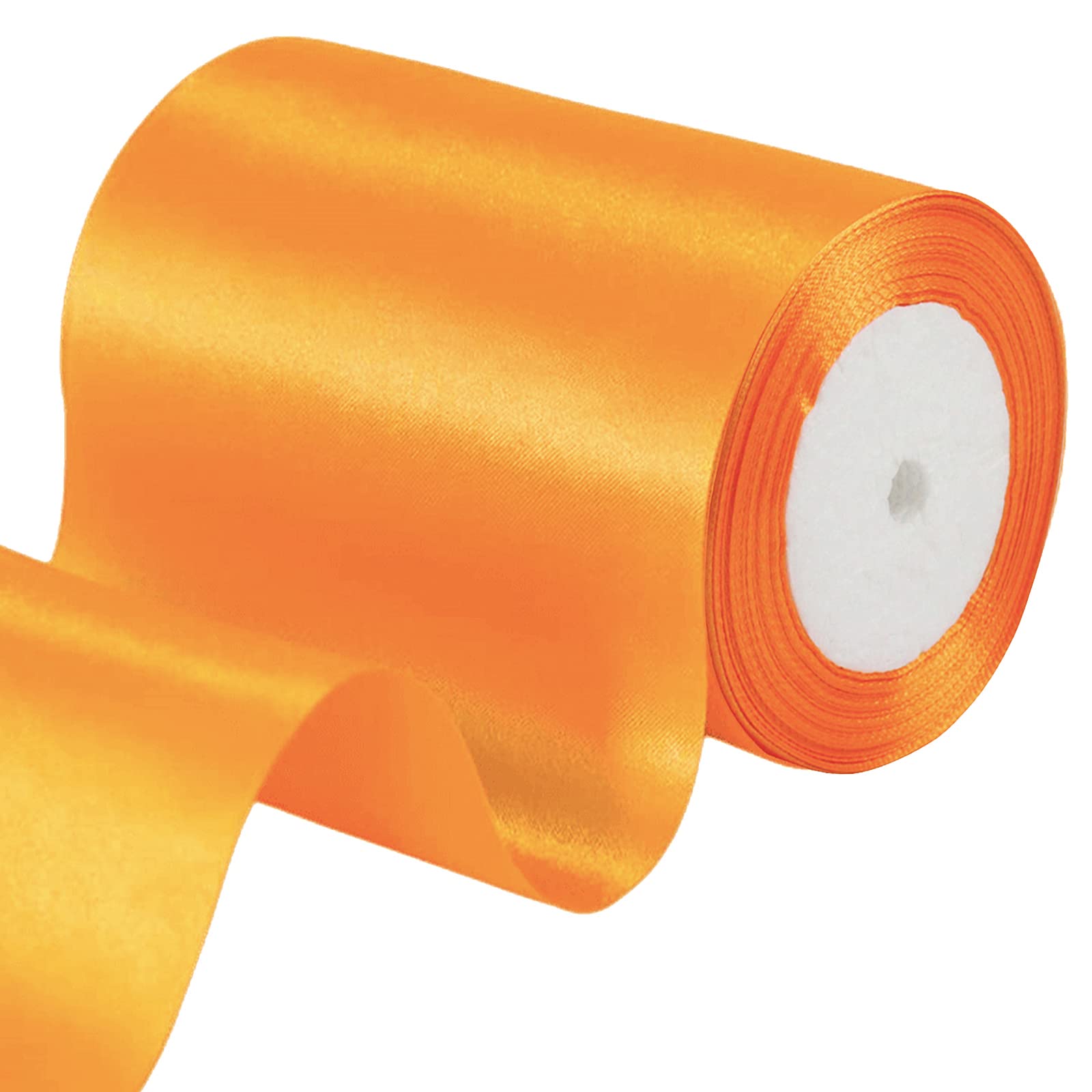 POPOYU 4 Inch Wide Orange Ribbon 22m,10cm Orange Satin Ribbon Fabric Large Solid Satin Ribbon,Polyester Ribbon for Gift Wapping,Door,Chair,Window,Wedding Car,Christmas Tree Decoration — image 1