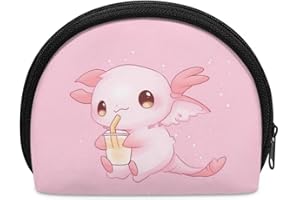 ZOUTAIRONG Axolotl Coin Purse Pouch for Women Cosmetic Bag Small Makeup Bag Cute Zipper Organizer Wallet with Milk Tea Designs Pink Bag Outdoor Travel Accessories