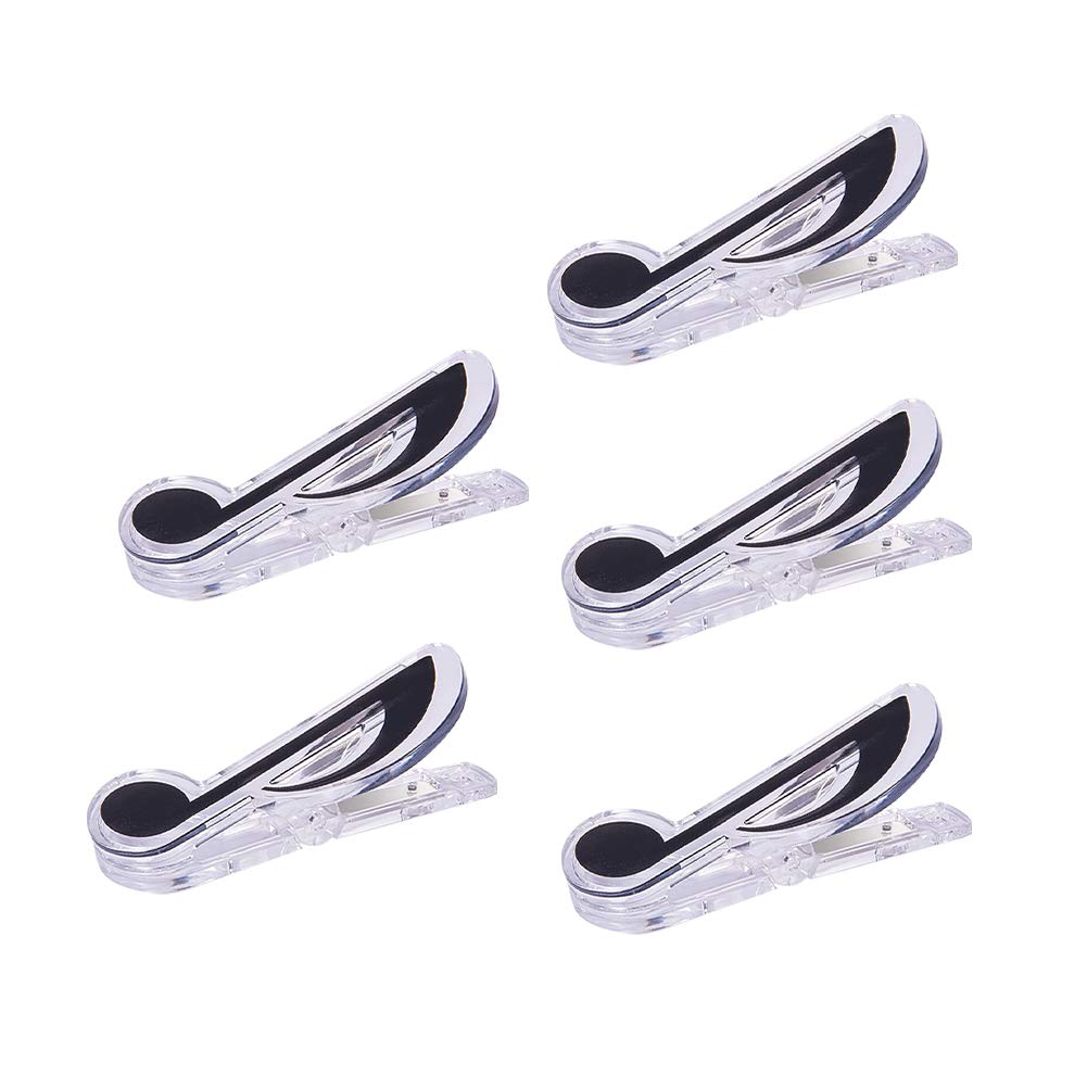 WANDIC Plastic Music Stand Sheet Book Page Clip Holder High notes Eight notes Note Little Seeding Transparent Clip (5 PCS, black 2)