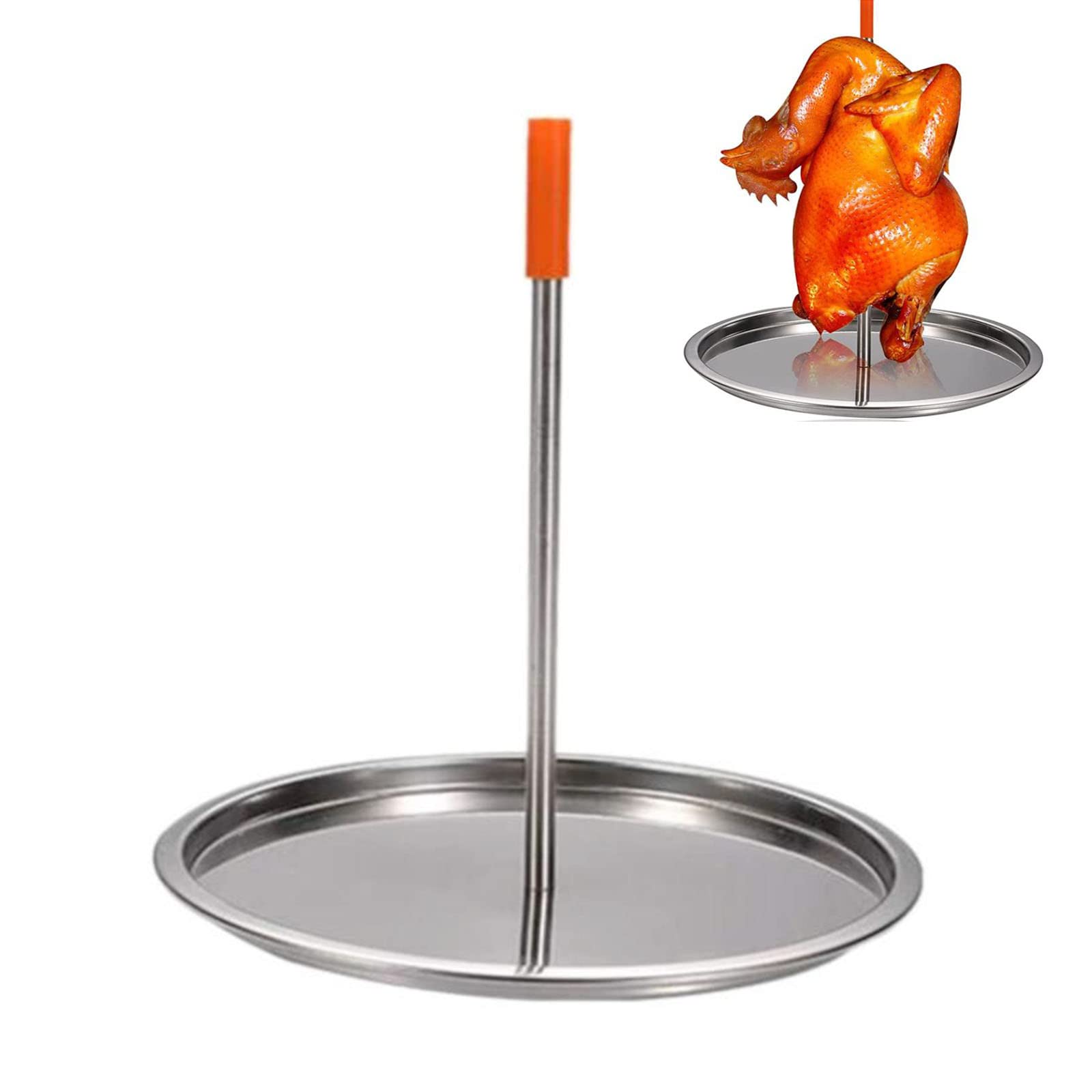 Vertical Skewer Stainless Steel Chicken Roaster Stand Barbecue Grilling Rack with Drip Tray for Steak, Chicken, Fish, Meat