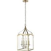 JONATHAN Y 11" Antique Gold 4-Light Traditional Lantern Pendant Light, Metal and Clear Glass Shade, Classic Chandelier for Fo
