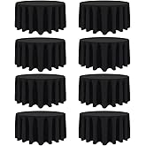 8 Packs 90 Inch Black Round Tablecloth in Diameter, Washable Polyester Fabric Tablecloths, Wrinkle Resistant Table Cloth for Wedding Party Banquet Dining