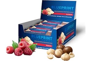 Blueprint Bryan Johnson Macadamia Nut Protein Bar - 9G Plant Protein - Healthy Fats - Supports Muscle Growth - Low Carb & Sugar - Natural Ingredients - Vegan Keto Snack (Raspberry - 12 Pack)