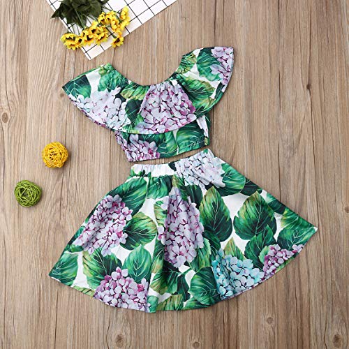 Toddler Baby Girls Ruffle Strap Top+Boho Floral Skirt Summer Outfit Clothes Two Piece Set (Full Floral-Hydrangea, 2-3T) - Thumbnail 6