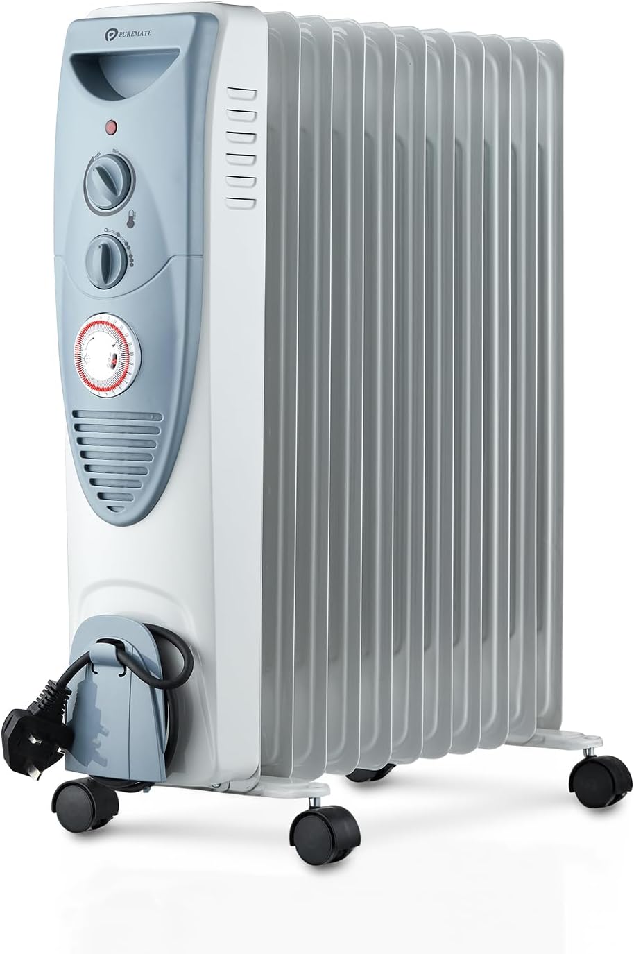 PureMate 2500W Oil Filled Radiator 11 Fin With 3 Heat Settings Timer