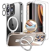 Huffii 6 in 1 for iPhone 16 Pro Max Case with Stand [Compatible with Magsafe] [Anti-Yellowing] [Camera Control Button] Military-Grade Magnetic Phone Case Slim Cover for i phone16 Pro Max Case, Clear