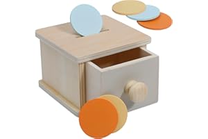 MONTESSORI MAMA Montessori Coin Box, Montessori Toys for 1 Year Old Toddler Coins, Baby Wooden Toy Ball Infant Drawer Drop, 1+ Baby Essentials Object Permanence Learning