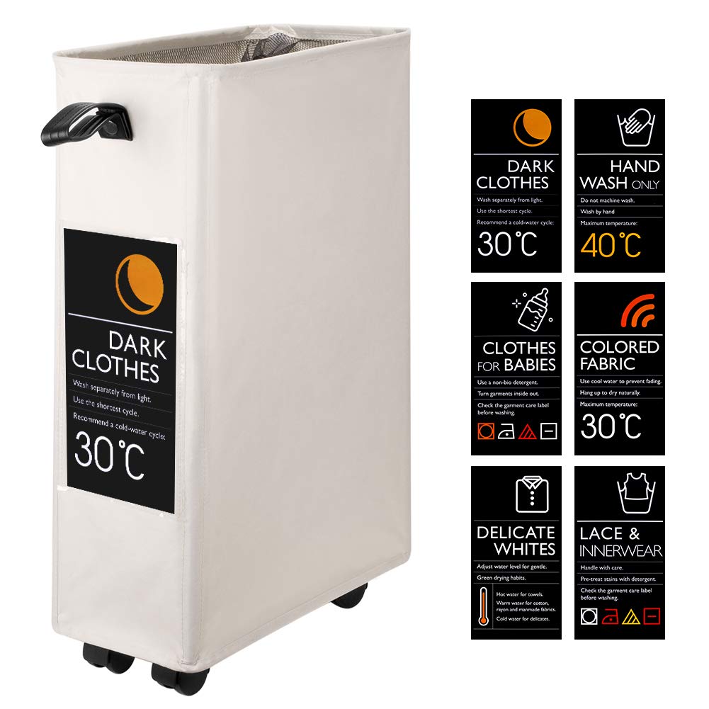 IHOMAGIC Foldable Laundry Basket On Wheels, Slim Laundry Bin with