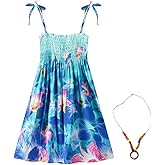 Flenwgo Girls Bohemian Dresses Floral Sleeveless Rainbow Beach Sundress with Necklace 2-12T