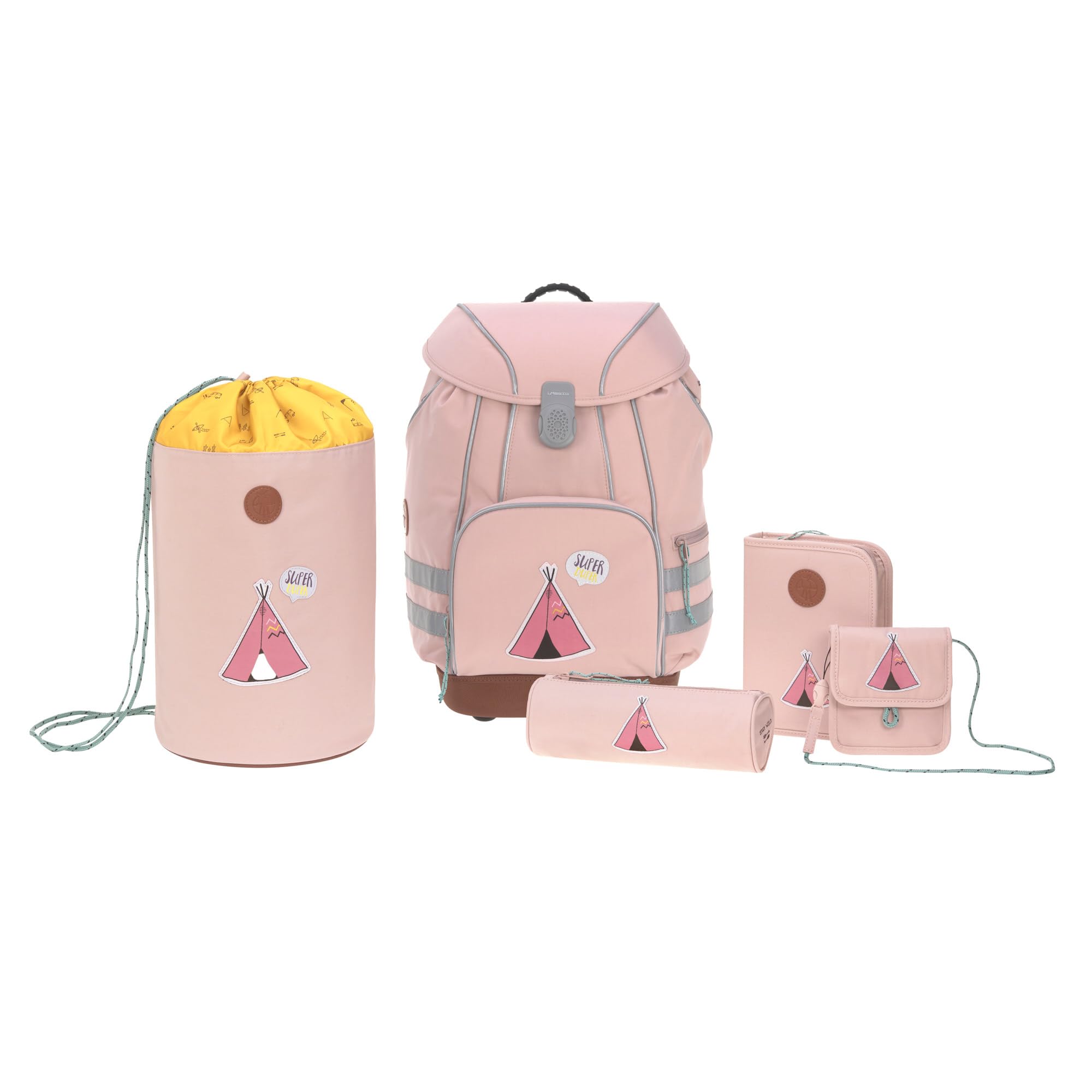 LÄSSIG Adventure School Bag Set 5 pieces, 40 cm, 15 L, Tipi pink