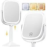Gospire Rectangle Lighted Makeup Mirror with Lights and 1X/7X Magnifying Mirror, Height Adjustable and 4000mAh Rechargeable for Bedroom, 8.5”x7.4” Large Surface, Stepless Dimming - White
