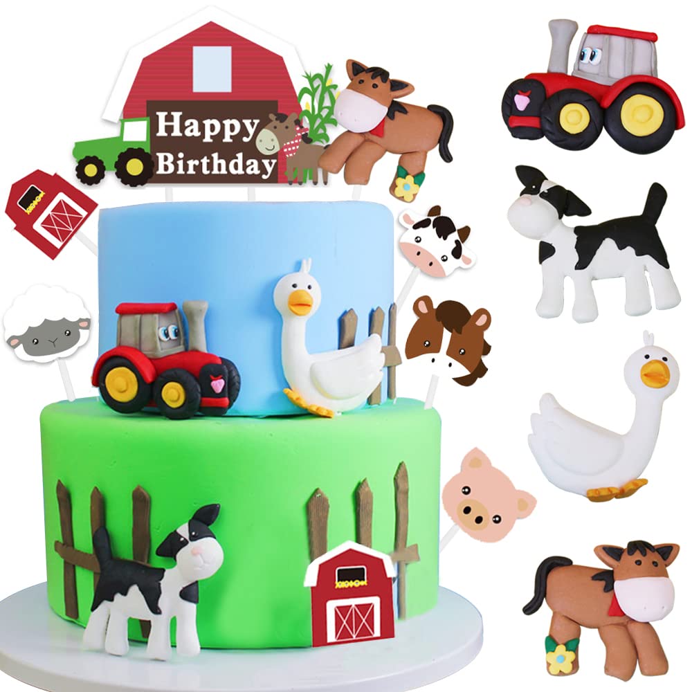 MEZHEN Cow Cake Decoration Animal Muffin Decoration Birthday Farm Cake Toppers Horse Cake Decoration Happy Birthday Children's Birthday Decoration Country C