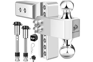 METOWARE Adjustable Trailer Hitch - Aluminum Drop Hitch Fits 2.5-Inch Receiver - Heavy Duty Tow Hitch with 6-Inch Drop/Rise for Truck (18,000 LBS GTW), Double Stainless Steel Locks & Hitch Pin