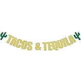 Tacos & Tequila Banner - Taco Party Decorations, Cinco De Mayo Decorations, Taco Tuesdays Party Decorations Gold Glitter
