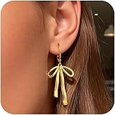 925 Sterling Silver Bow Dangle Earrings for Women 14K Gold Plated Bow Drop Dangle Earrings Silver Hypoallergenic Lightweight Leverback Dangling Christmas Earrings for Women Trendy Jewelry Gift