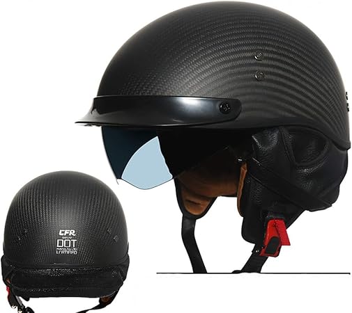 Amazon 半帽ヘルメット バイク カーボンヘルメット ハーフ 原付 ヘルメット メンズ レディース Helmet Uvカット 通気 吸汗 日焼け止め オールシーズン 内装 洗濯可 男女兼用 おしゃれ ヘルメット 2xl 頭囲 61 63cm マットブラック 半帽 車 バイク