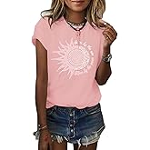 MaQiYa Womens Graphic Tees Summer Vintage Short Sleeve Cotton Moon and Sun Printed T Shirts Tops