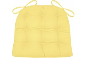 Barnett Home Decor Cotton Duck Yellow Dining Chair Pad with Ties - Standard Size 17 Chair Cushion - Latex Foam Fill - Machine Washable, Reversible, Solid Color, 100% Cotton, Made in USA