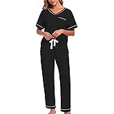 EA'S SECRET 100% Cotton Pajamas for Women Set V Neck Loungewear Pajama Pants Womens Lounge Sets Pjs Sleepwear with Pockets