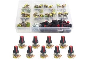 WMYCONGCONG 27 Sets B1K B1K B2K B5K B10K B20K B50K B100K B500K B1M Ohm Potentiometer Assortment Kit Knurled Shaft Single Linear Rotary Taper Potentiometer Kit with Rotary knobs and Nuts, Washers