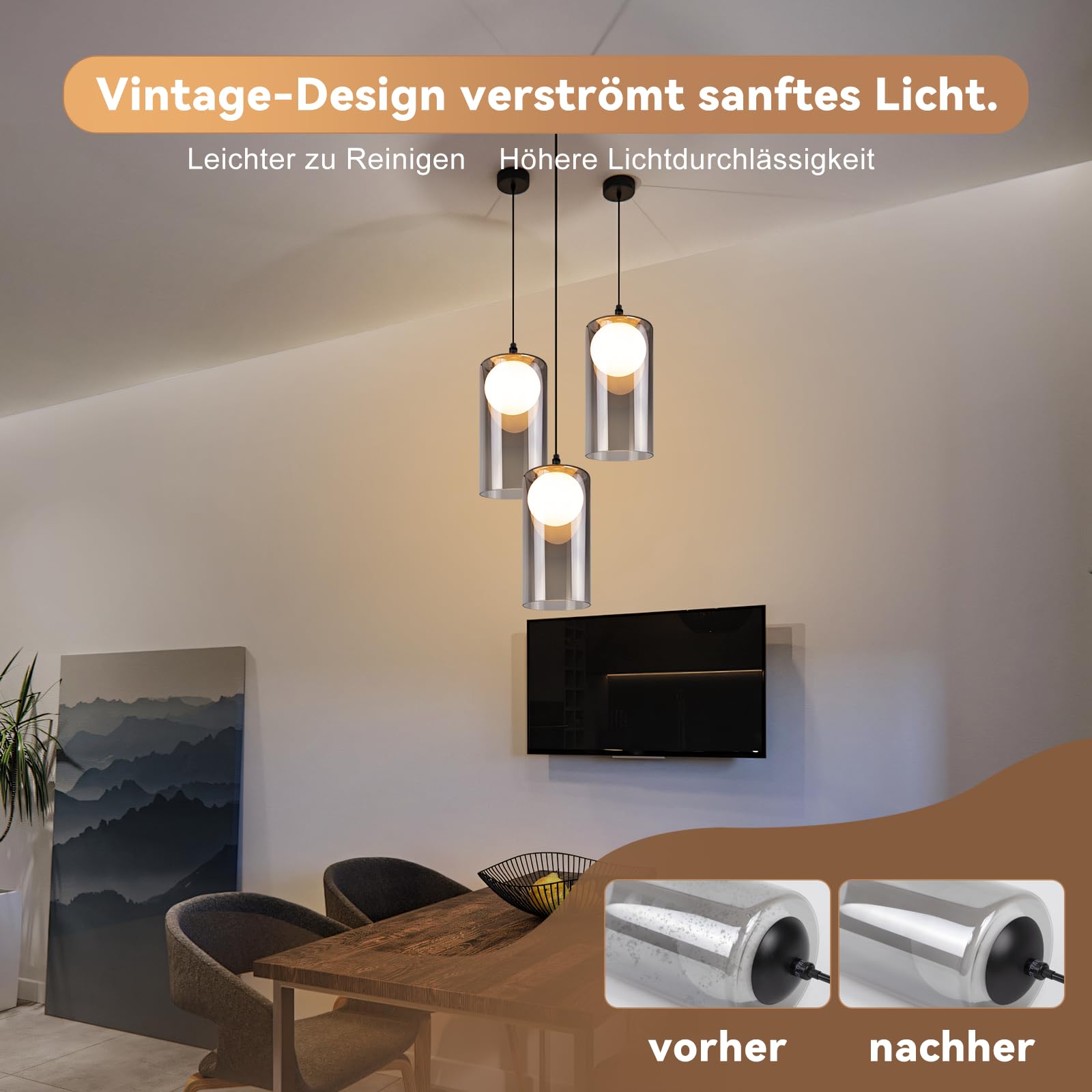 CBJKTX Hängelampe Vintage Pendelleuchte Esstisch - Glas Hängeleuchte G9 1 Flammig Esstischlampe Hängend Schwarz Retro Pendellampe Höhenverstellbar für Wohnzimmer Schlafzimmer (ohne Leuchtmittel) 4