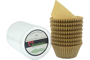 Mombake Premium Natural Greaseproof Cupcake Liners Muffin Paper Baking Cups Standard Size, 200-Count