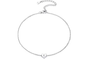 ChicSilver 925 Sterling Silver Initial Anklets for Women Dainty Beach Heart Ankle Bracelet Foot Jewelry-Adjustable Size(with Gift Box)