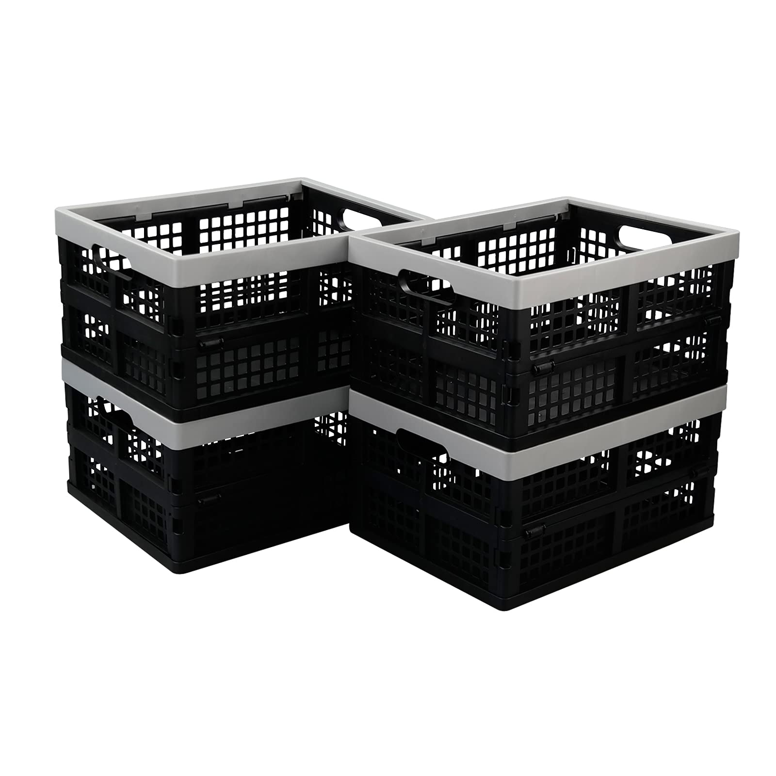 Ikando 4-Pack Collapsible Storage Crates, Stackable Folding Basket Bin/Container, 15 Litre